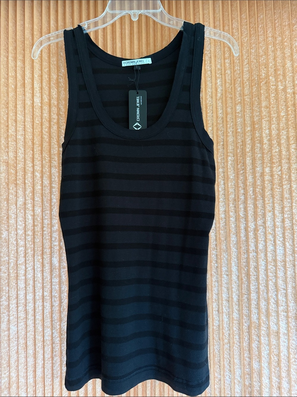 Crown Jewel Black Striped Ribbed Tank Size L NWT